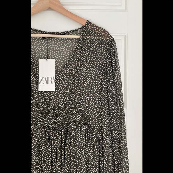 ZARA BLACK/ BEIGE PRINT DRESS - Picture 8 of 11